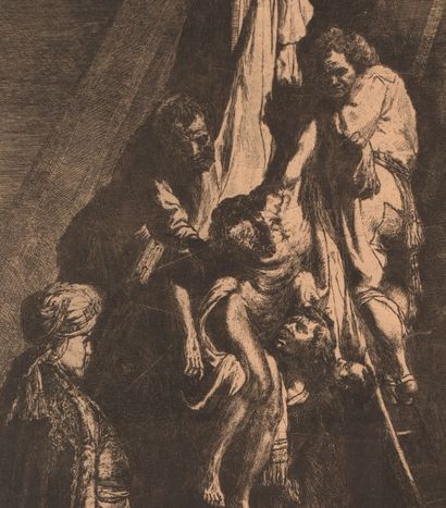 Rembrandt van RIJN (1606-1669) « La grande descente de la Croix » eau-forte au burin...
