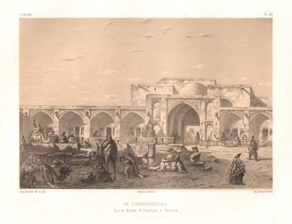 FLANDIN Eugène (1809-1889) « Orient » 12 lithographies de 1853, « Caravanserail sur...