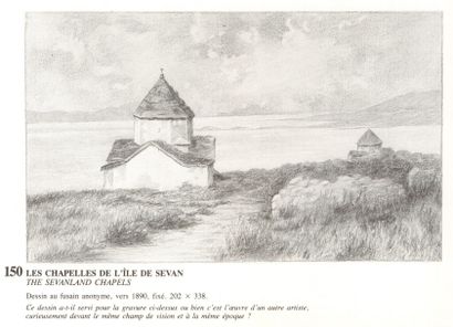 ARMENIE « Les chapelles de l’ile de Sevan » fusain vers 1890, 20,2 x 33,8 cm (32,5...