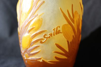 GALLÉ Émile (1846-1904) « Crocus » vase en verre soufflé-moulé, c.1900, décor aux...