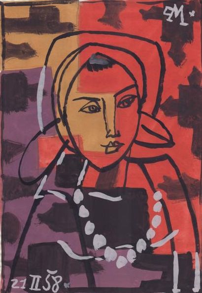 MISSISSIAN Onik (1905-1975) Gouache signée et datée 1958, 34 x 23 cm (44 x 28 cm)
Gouache...