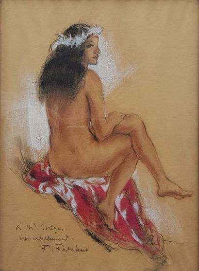 FABIANO Fabien (1883-1962) La tahitienne 

Pastel sur papier, 29 x 40 cm, signé et...