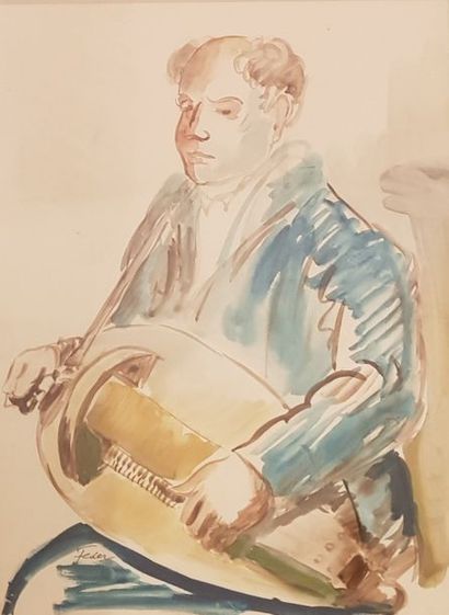 FEDER Adolphe (1886- 1943) Le joueur de viole

Aquarelle, 33 x 24 cm, signée en bas...