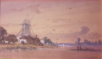 CRAPELET Louis Aimable (1822-1867) Animation près du moulin

 Aquarelle sur papier,...