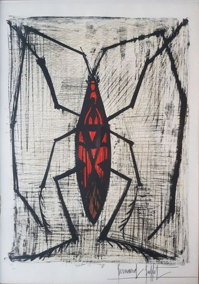 BUFFET Bernard (1928-1999) Insecte rouge Lithographie de 1967, 74 x 54 cm (dessin...