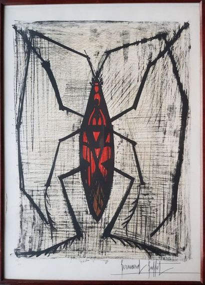BUFFET Bernard (1928-1999) Insecte rouge Lithographie de 1967, 74 x 54 cm (dessin...