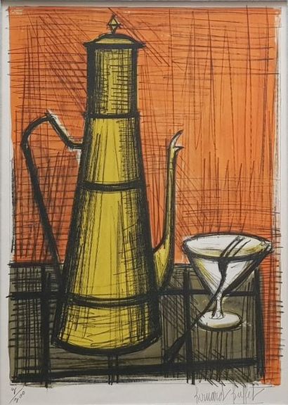 BUFFET Bernard (1928-1999) La cafetière jaune Lithographie de 1955, 76 x 56 cm (dessin...