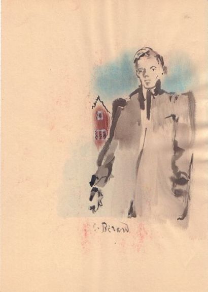 BERARD Christian Jacques (1902-1949) « Jeune homme » et « Le rideau rouge » Aquarelles...