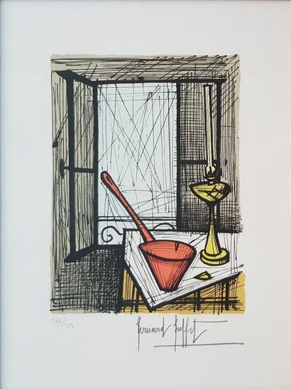 BUFFET Bernard (1928-1999) La lampe à pétrole et l’écumoire Lithographie 52 x 40...