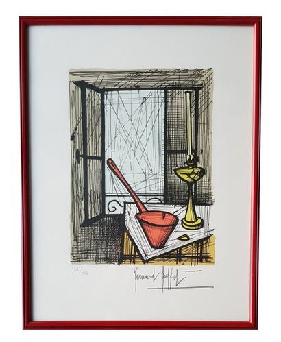 BUFFET Bernard (1928-1999) La lampe à pétrole et l’écumoire Lithographie 52 x 40...