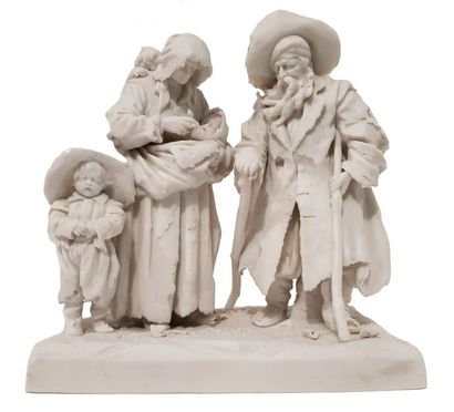 ALLEMAGNE - BISCUIT Sculpture en biscuit représentant une famille de gueux sur un...