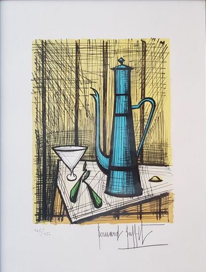 BUFFET Bernard (1928-1999) La cafetière bleue Lithographie de 52 x 40 cm (dessin...