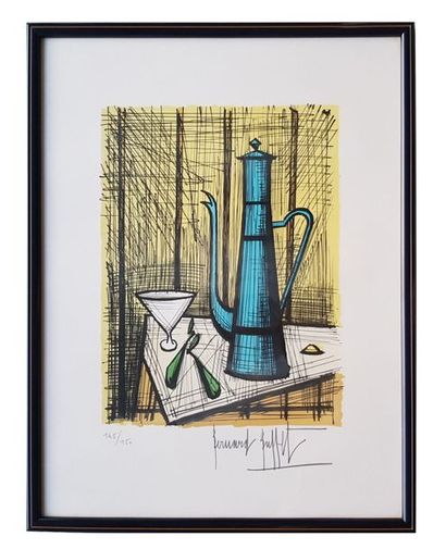 BUFFET Bernard (1928-1999) La cafetière bleue Lithographie de 52 x 40 cm (dessin...