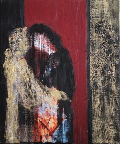 PERY Dominique "Le baiser de lumière" Acrylique sur toile et technique mixte 55 x...