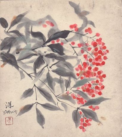 CHINE – JAPON XIXe SIÈCLE Ensemble de six dessins, encres et couleurs sur papiers,...