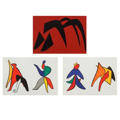 ALEXANDER CALDER (1898-1976) Sans titre.
Lithographie en couleur. Série de trois.
Cadres.
375... Gazette Drouot