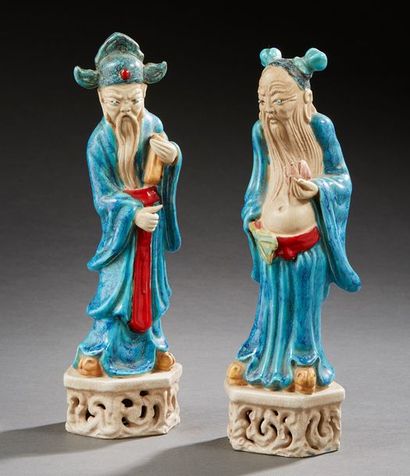 CHINE 
Deux figurines en porcelaine représentant des immortels.
Epoque moderne.
Dim.:...