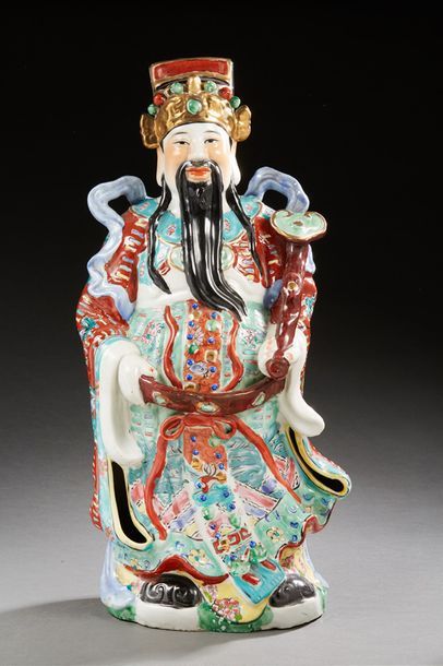 CHINE Grand sujet en porcelaine émaillée polychrome représentant un dignitaire.
XXe...