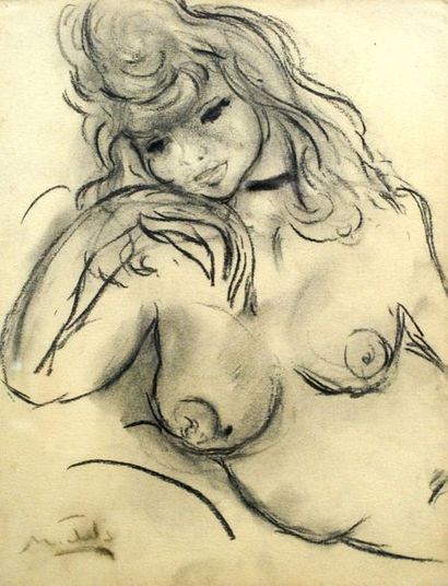 Janie Michels Autoportrait nu 1956 Fusain Dim. : 27 x 34 cm