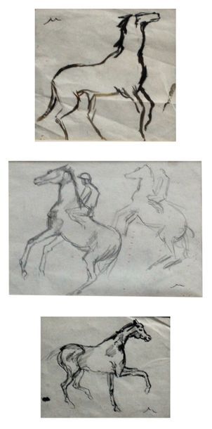 Janie Michels Esquisse chevaux
Années 1970/75
Technique mixte
Dim. : 17 x 12 cm