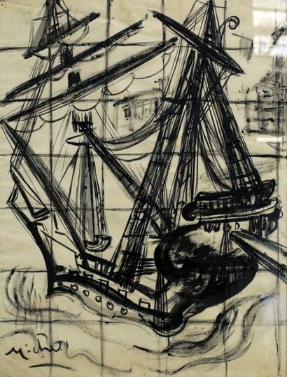 Janie Michels Nice, bateau d’autrefois
1960
Fusain
Dim. : 62,5 x 47,5 cm