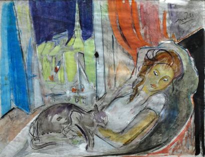 Janie Michels La rêveuse au chat
Dim. : 49 x 65 cm
