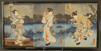 null Utagawa Kunisada (1786-1865):


Triptyque oban tate-e, geisha et jeune homme...