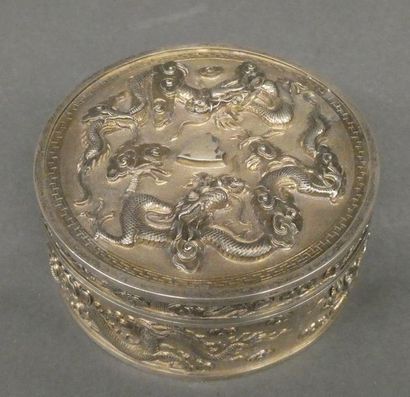 null CHINE


Boite circulaire en argent à décor de dragon


Diam. : 9,5cm