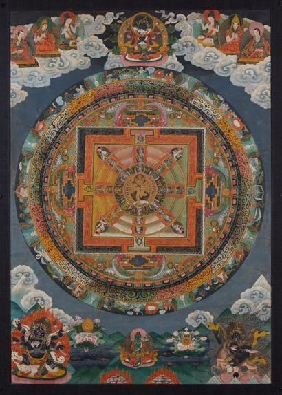 null TIBET 


Intéressant mandala peint en polychromie sur soie représentant Avalokiteshvara....