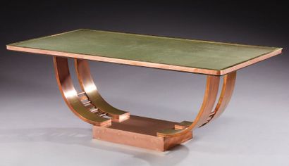 RAYMOND SUBES, dans le goût de 
Gilded brass coffee table with rectangular top with...