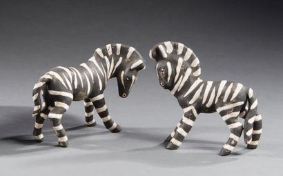 Colette GUEDEN (1905-2000) et PRIMAVERA Two black and white glazed ceramic subjects...