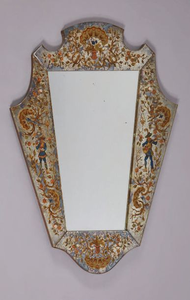 ROBERT PANSART (1909-1973) 
Mirror with wooden frame with moving cut-out entirely...