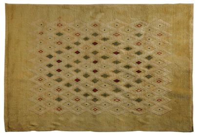 Jules LELEU (1883-1961) 
Important rectangular woollen rug with polychrome diamond...