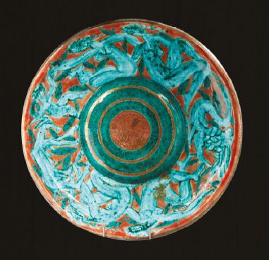 Edouard CAZAUX (1889-1974) 
Circular glazed ceramic dish decorated with figures and...