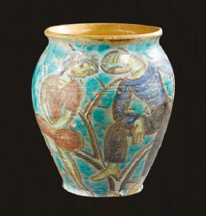 Edouard CAZAUX (1889-1974) 
Glazed ceramic ovoid vase with polychrome decoration...