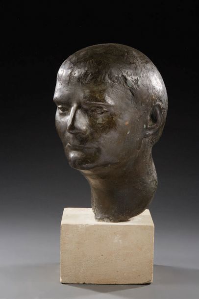 Pierre LAGENIE (né en 1938) 
Bust of Hervé Bazin Sculpture in bronze with brown patina...