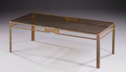 MAISON MALABERT Table basse en laiton doré à plateau rectangulaire à bords arrondis...