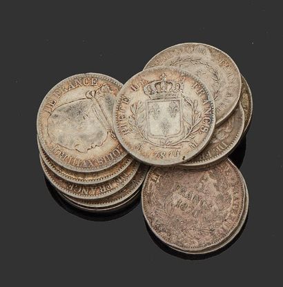 null Ensemble de pièces comprenant: pièces de 5F (années 1814 (3), 1815 (3)1870,...