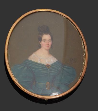 Jean Pierre ROBELOT Portrait de femme à la robe verte
Miniature ovale sur ivoire...