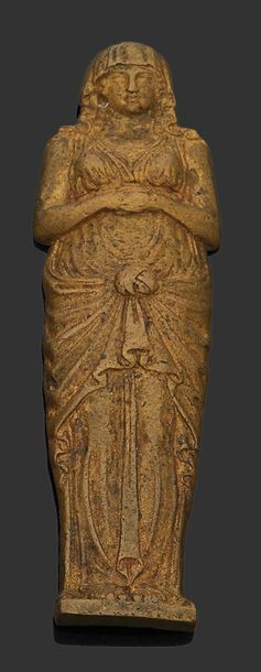 null Elément d'applique en bronze doré figurant une femme drappée. Travail du XVIème...