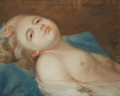 Ecole francaise du début XIXe siècle Portraits de femmes aux seins nus.
Paire de...