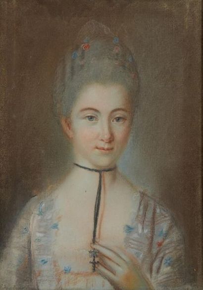 École FRANÇAISE du XVIIIe siècle Portrait de jeune fille au collier
Pastel.
Dim.:...