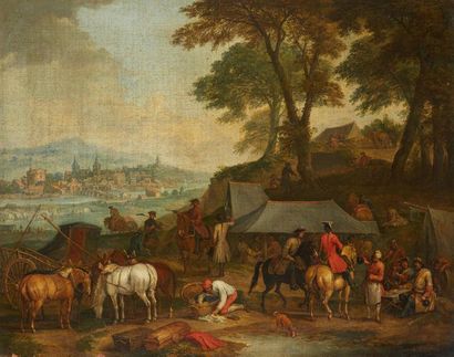 Jan Peeter VERDUSSEN (Anvers 1700 - Avignon 1763) 
La halte des cavaliers devant...