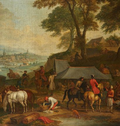 Jan Peeter VERDUSSEN (Anvers 1700 - Avignon 1763) 
La halte des cavaliers devant...