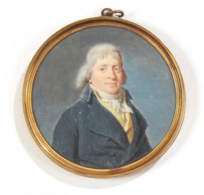 CLAUDE ALEXANDRE BELIN (1758-1818) 
Portrait d'homme en redingote bleueMiniature...