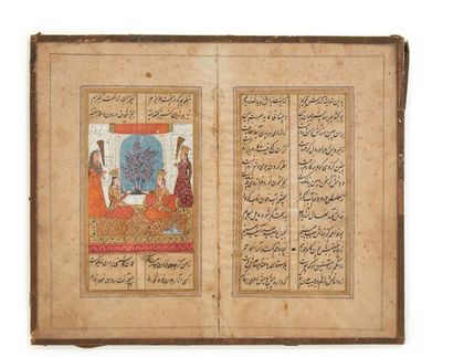 ORIENT 
Miniature persane en vis en vis d'une page issue d'un ouvrage.
XIXe siècle.
Dim.:...