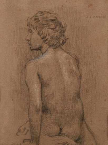 Jean-Charles CAZIN (1841-1901) 
Etude de nu masculin de dos
Dessin au crayon noir...