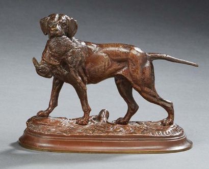 EDOUARD DELABRIERRE (1829-1910), D'APRÈS Chien et lièvre
Bronze, signé sur la terrasse.
H.:...