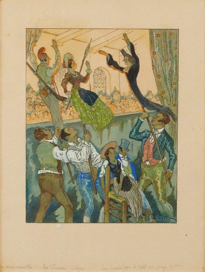 Gustave Adolphe MOSSA (1883-1971) 
Les marionnettes du Presepi
Aquarelle et gouache.
Dim.:...