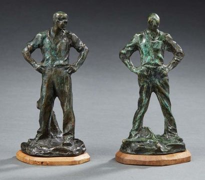 JULES DALOU (1838-1902), D'APRÈS Paysans
Ensemble de deux sujets en bronze à patine...